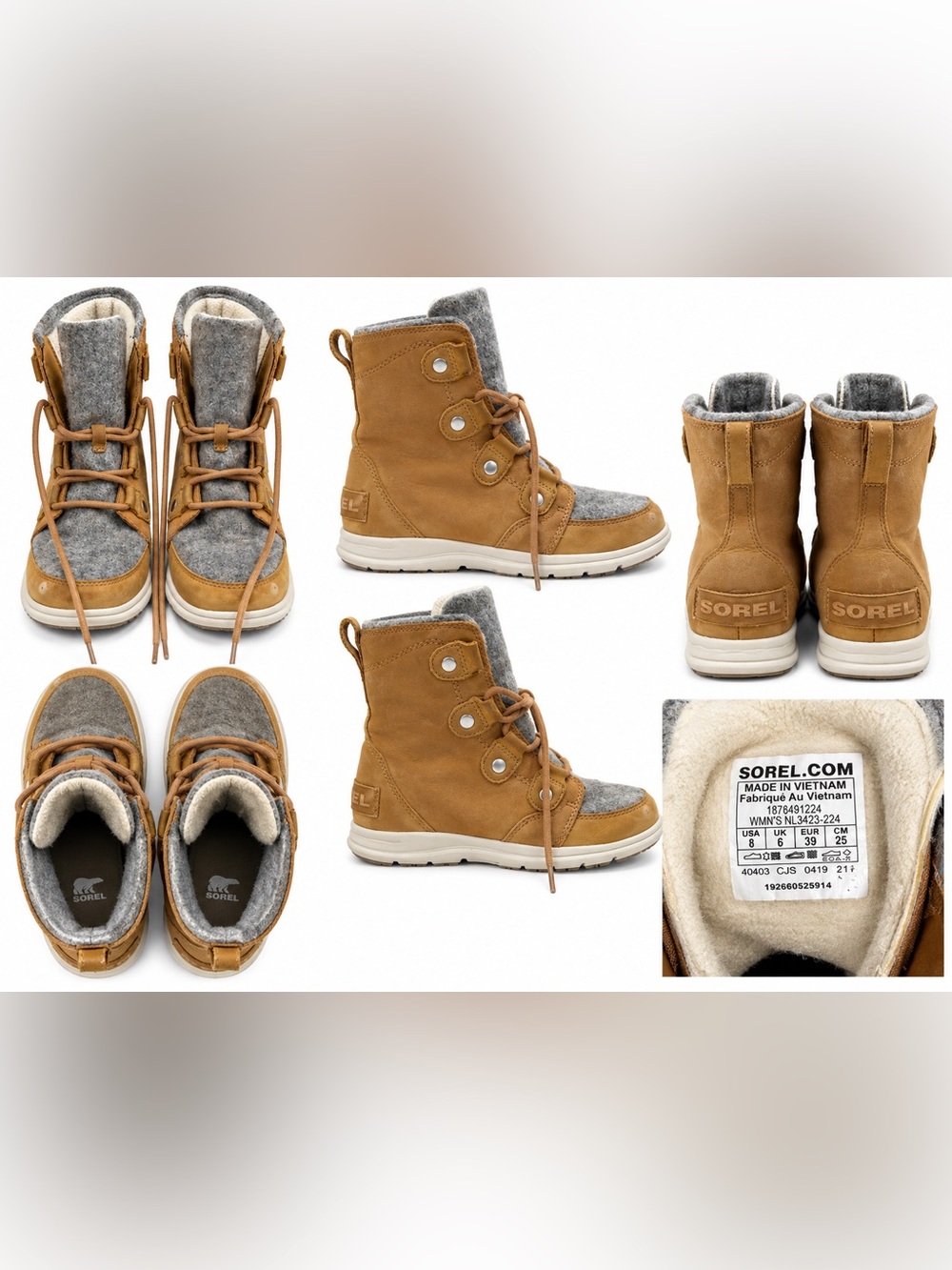 Sorel Tan Suede & Gray Wool Lace-Up Girls Winter Boots